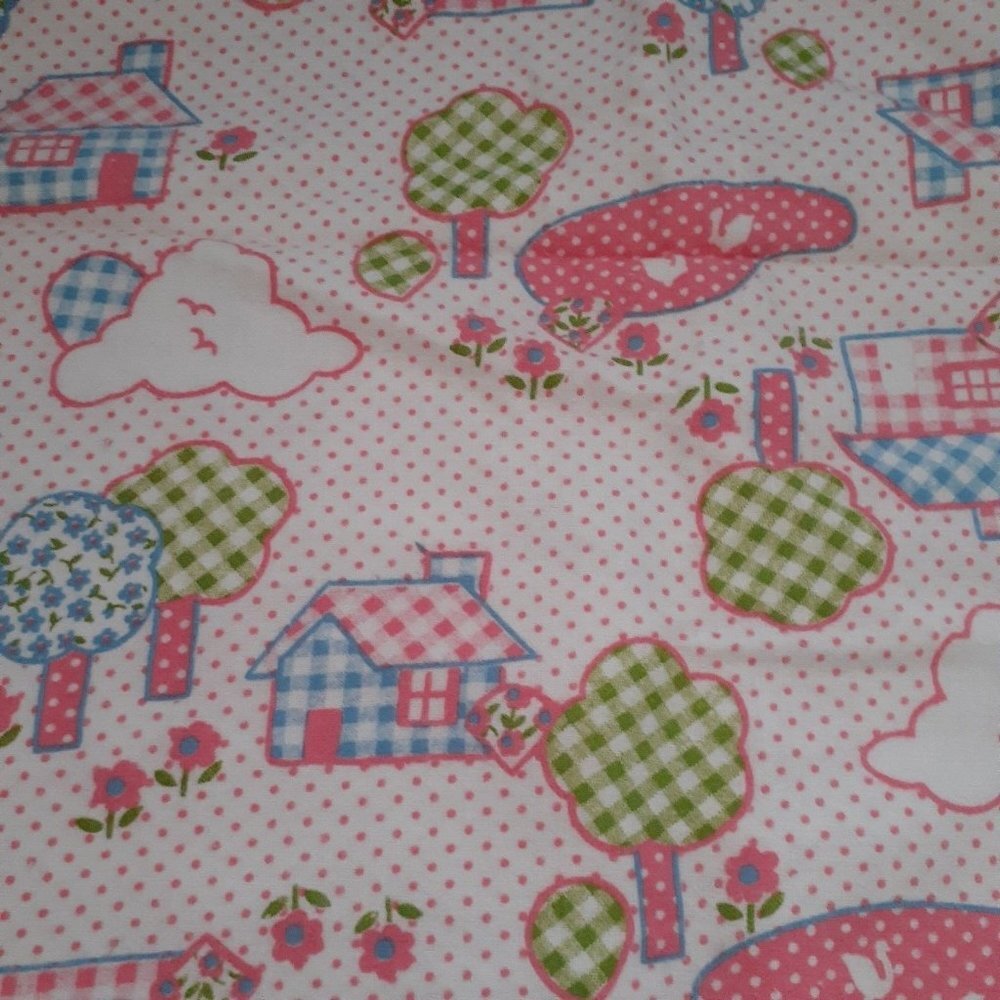 Flannel Sewing Fabric Houses Trees Gingham Check Polka Dot Pink Green 1 yd